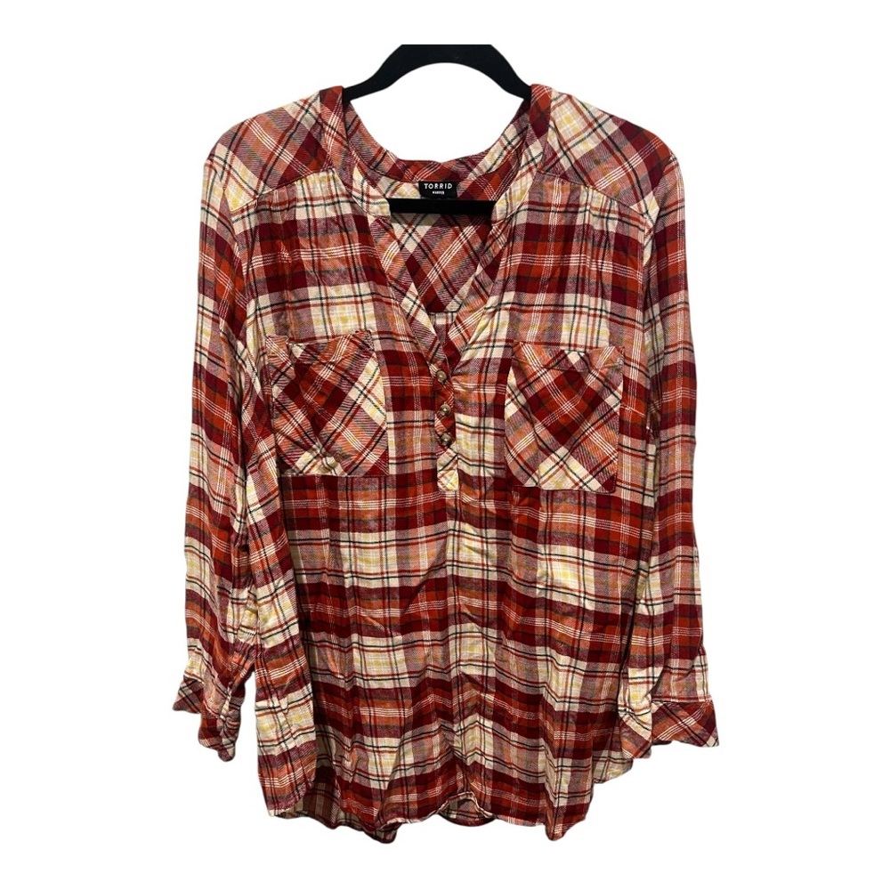 NWOT Torrid Harper Softest Flannel Pullover 3/4 Sleeve Tunic Blouse Plus Size 3X